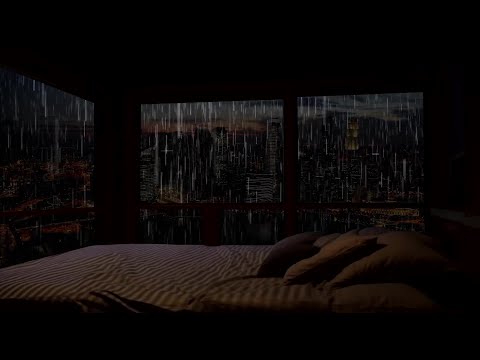 New York's night of thunderstorms and rain - 10 Hours rain on window | rain sounds | Cozy bedroom