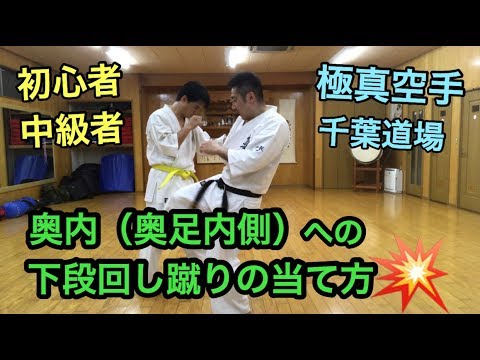 相手の奥内（奥足の内側）に下段回し蹴り（ローキック）を当てる 初心者・中級者