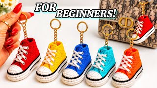 SO EASY!😱 Crochet Mini Sneaker Keychain 👟 Perfect for Beginners