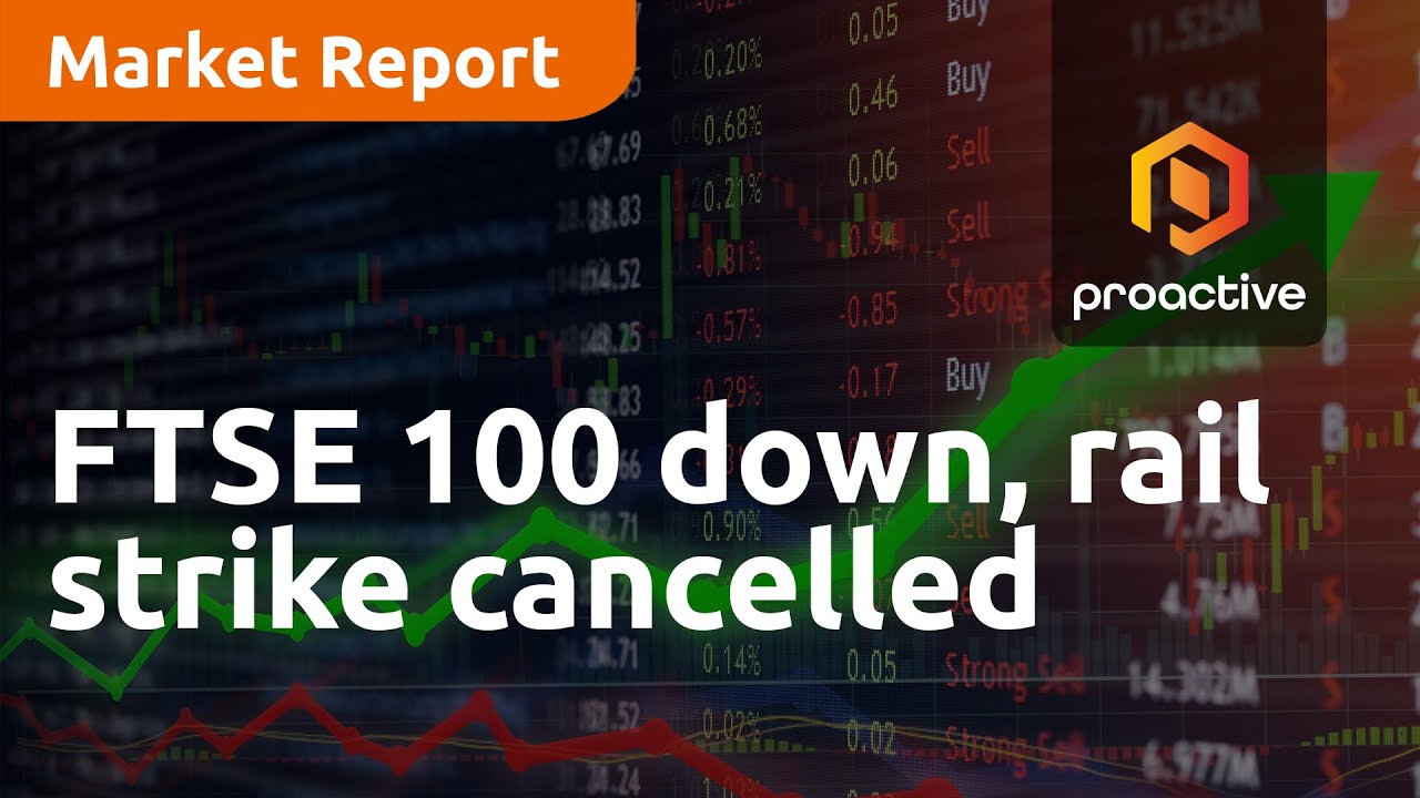 FTSE 100 down, rail strike cancelled - Market Report