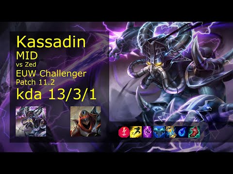 Kassadin vs Zed Mid - EUW Challenger 13/3/1 Patch 11.2 Gameplay