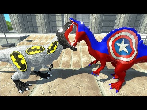 BATMAN T REX vs CAPTAIN AMERICA T-REX DEATH RUN - Animal Revolt Battle Simulator