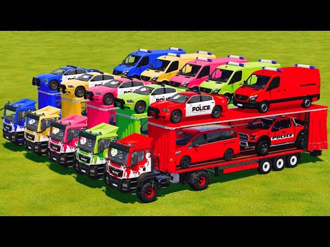 TRANSPORTING POLICE MERCEDES, FORD RAPTOR, DODGE MINI BUSES WITH MAN TRUCKS - Farming Simulator 2022