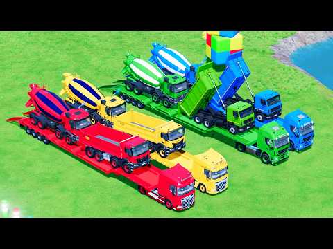 RAINBOW MIXER TRUCKS on DOUBLE FLATBED Color Arena – MAN, SCANIA, VOLVO, MACK | FS22