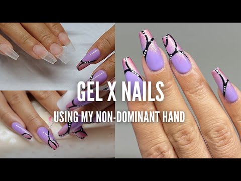 HOW TO DO GEL X NAILS with your NON-DOMINANT HAND + Butterfly Nail Art