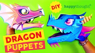 DIY Dragon hand puppet template. Year of the Dragon paper hand puppet 3D pattern • Happythought