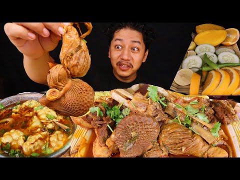 Khasi Chusta, Mutton ribs, Mutton Fats, Yellow rice, Fruit platter Mukbang