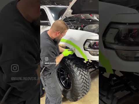 Cutting fenders to fit 40’s on this Ram!