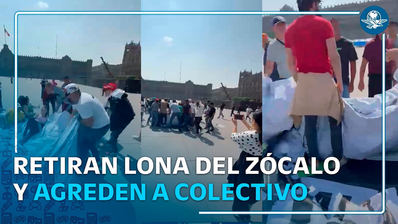 Colectivo acusa agresiones tras colocar manta contra “narcogobernantes” en el Zócalo