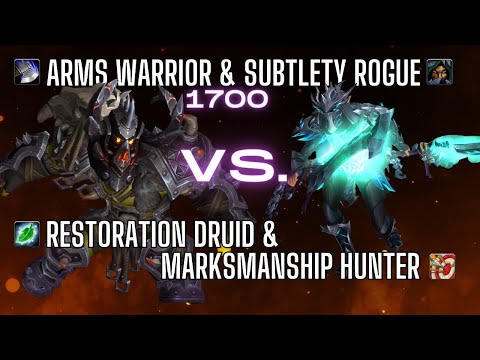 World of Warcraft | 2v2 1700 | Arms Warrior/Subtlety Rogue vs Restoration Druid/Marksmanship Hunter