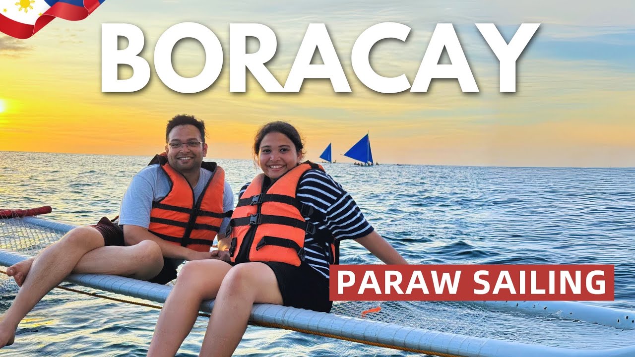 A duo experiences Paraw Sailing at Sunset on Boracay island.
