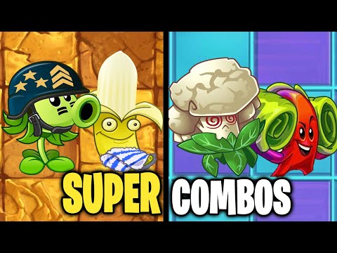 PvZ 2 4 Super Combos Team Plant - Mega Gatling Pea & Banana Vs Team Zombie
