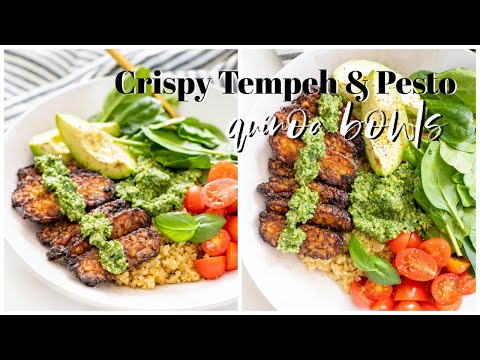Crispy Tempeh & Pesto Quinoa Bowls | This Savory Vegan