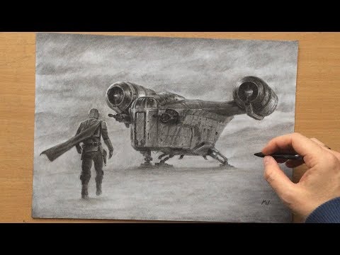 Mandalorian Charcoal Drawing - Razor Crest