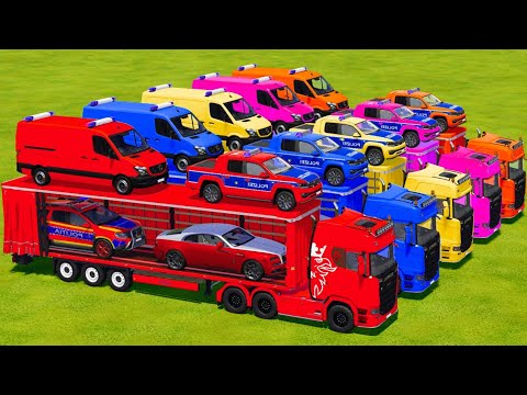 TRANSPORTING ROLLS ROYCE, MERCEDES, VOLKSWAGEN And DACIA EMERGENCY CARS WITH SCANIA TRUCKS - Farming