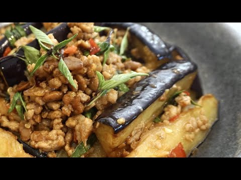 Stir Fried Eggplant with Pork Mince and Chilli Basil...