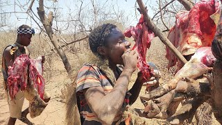 Hadzabe tribe hunting and Cooking Meat