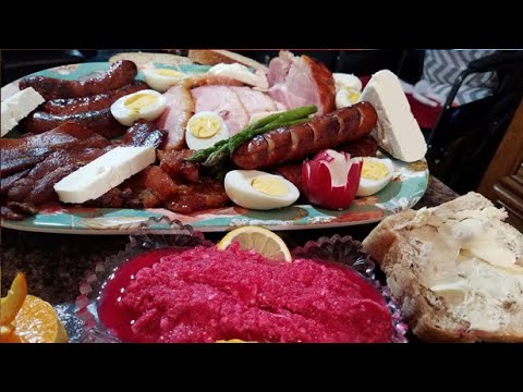Grated and shredded horseradish root &  grated beets as a condiment and  a complete Easter meal!