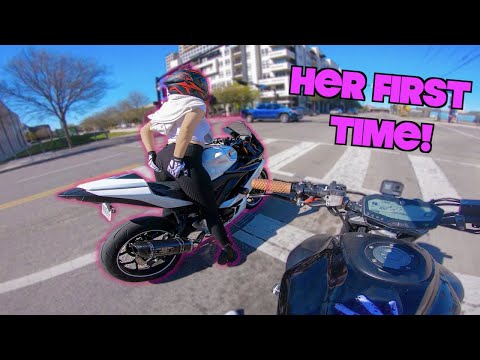 HER FIRST RIDE on the Yamaha R3!