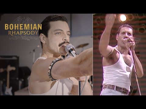 Thumbnail of the video: Bohemian Rhapsody | Live Aid Side by Side: "We Will Rock You" | 20th Century FOX