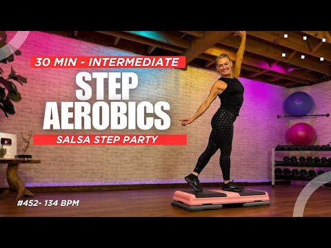 Step Aerobics Cardio! 32 Min Intermediate Salsa Beats (134 BPM)