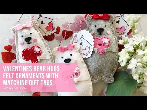 Valentines Felt Bear Hugs Ornaments with Matching Gift Tags
