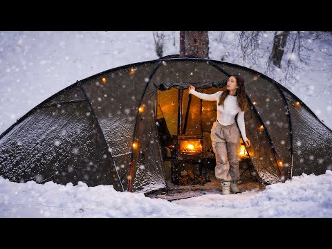 WINTER CAMPING IN SNOW WITH NEW TENT | CAR STUCK IN SNOW