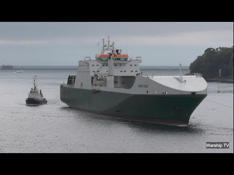 MOD MILITARY VESSEL MV HURST POINT ENTERS DEVONPORT NAVAL BASE AT MOUNT WISE 24-5-25