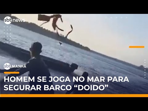 Barco descontrolado é parado por homem na água em praia do Tocantins | #SBTManhã