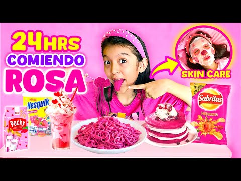 24 HRS COMIENDO ROSA💗l Yo soy Aranza 💕
