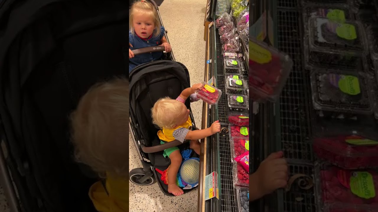 Kids shopping at the grocery store. Baby Funny video