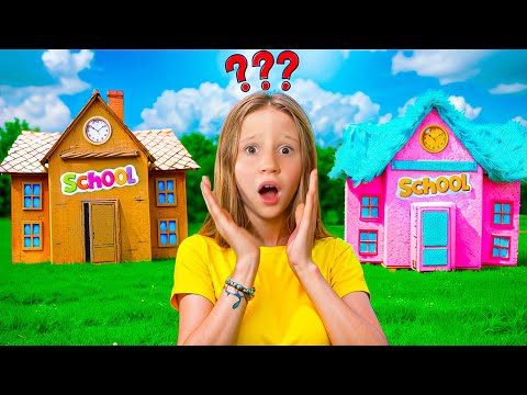 Cardboard and Fluffy School Adventure for kids with Nastya