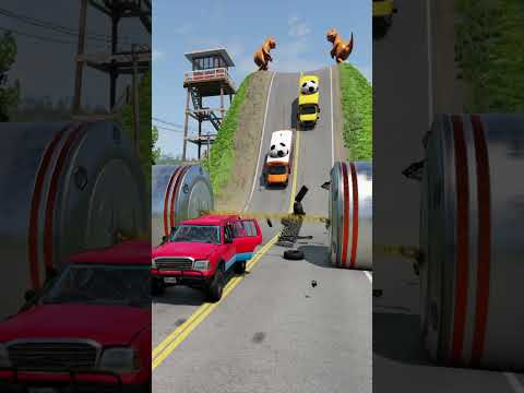 Colourful Cars Playing With Ball Vs Bollards Press - 380 #ball #colourful #cars #hydrualicpress