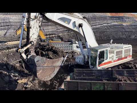Two Caterpillar 385C & 365C Excavators Load Coal At Massive Mining Site In Perfect Syn - Interkat SA