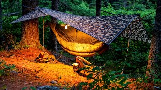 Camping In The Forest With Hammock Shelter 