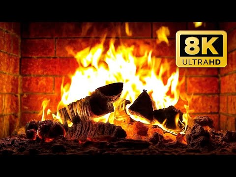 8K HDR Mesmerizing Fire 🔥 Cozy Fireplace, Hypnotic Orange Flames & Crackling Sounds