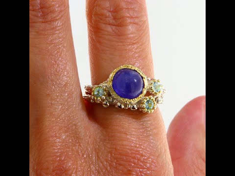 Inel Argint 925 Accente aurite Tanzanit Topaz Naturale - Maiestrie si Eleganta