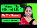 Water The Elixir Of Life By C V Raman Water The Elixir Of Life Detailed Summary English Crush