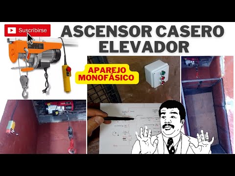 ASCENSOR CASERO ELEVADOR CON APAREJO MALACATE MONOFÁSICO FACIL DE HACER. PROYECTO AUTOMATISMO