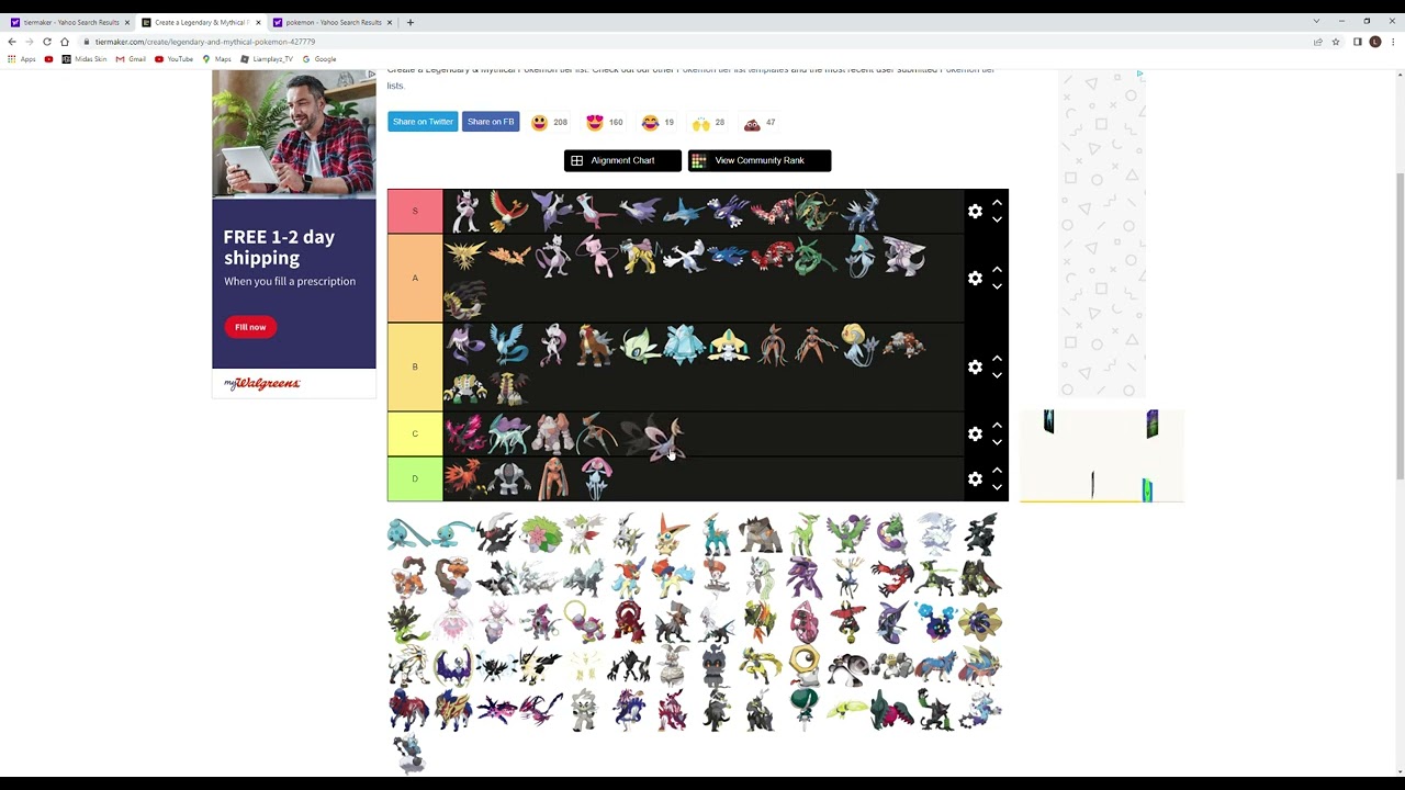 Create a Legendary & Mythical Pokemon Tier List TierMaker