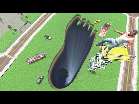Franklin Jumps Into GIANT Monster Footprint! - Indian Bike Driving 3D