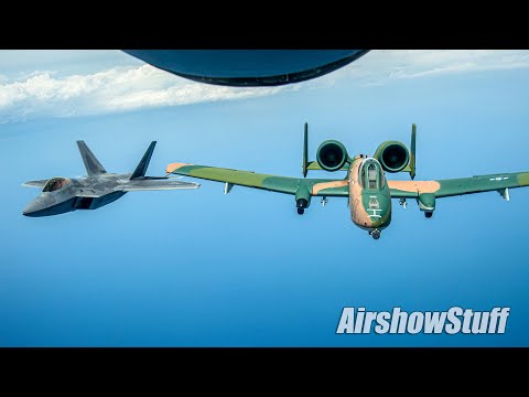 Camo A-10 Warthog and F-22 Raptor Aerial Refueling