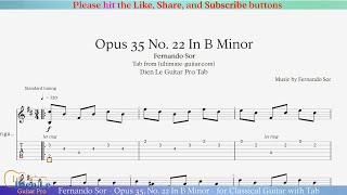 Fernando Sor - Opus 35, No. 22 In B Minor - for Classical Guitar with Tab