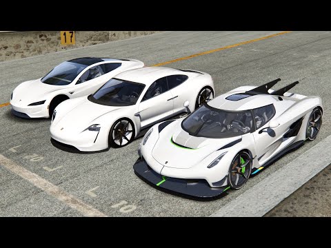 Koenigsegg Jesko Absolut vs Porsche Mission R vs Tesla Roadster - Drag Race 20 KM
