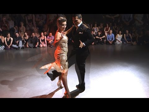  Sebastian Arce  and  Mariana Montes  are  dancing  to  a  milonga  at  Antwerpen Tango Festival  in  2016