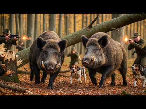 Dangerous hunt! Brave dog faces angry wild boars