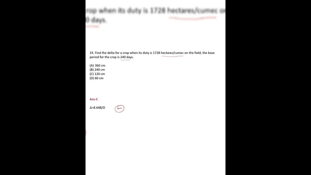 Find the delta for a crop when its duty is 1728 hectares/cumec on the field, the || Analytics ||