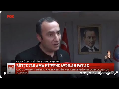 Genel Başkanımız Kadem Özbay, okullarda hijyen ve temizlik malzemesi ihtiyacının karşılanmaması nedeniyle öğrencilerin sık hastalanması konusunda Fox Tv Ana Habere açıklamalarda bulundu; “Kendi istedikleri yapılarla protokol adı altında kullanırken k