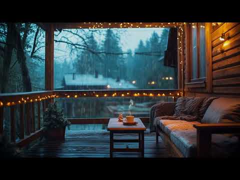 ASMR Winter Rain from a Cozy Forest Balcony with Candlelight Glow for Deep Night Sleep Ambience