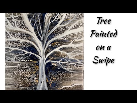 (1144) Tree on a Swipe Technique Acrylic Paint Pouring